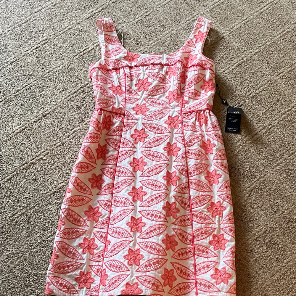 Adrianna Papell Coral and White Embroidered Dress